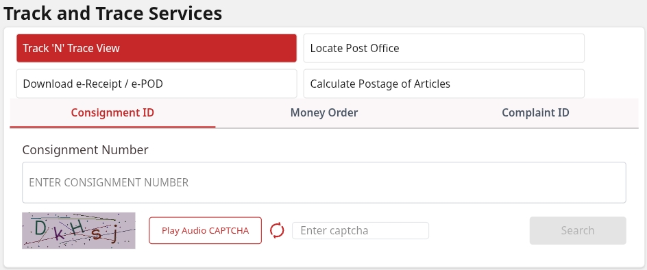 Track PAN Card on India Post Website