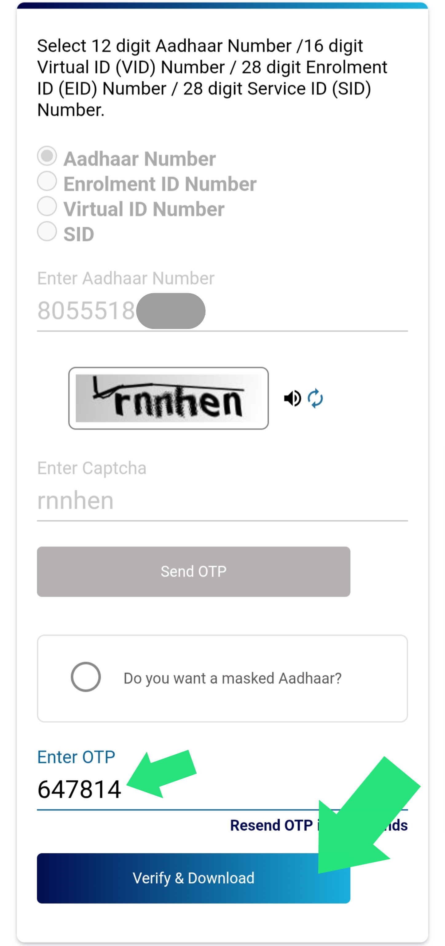 Enter OTP and verify