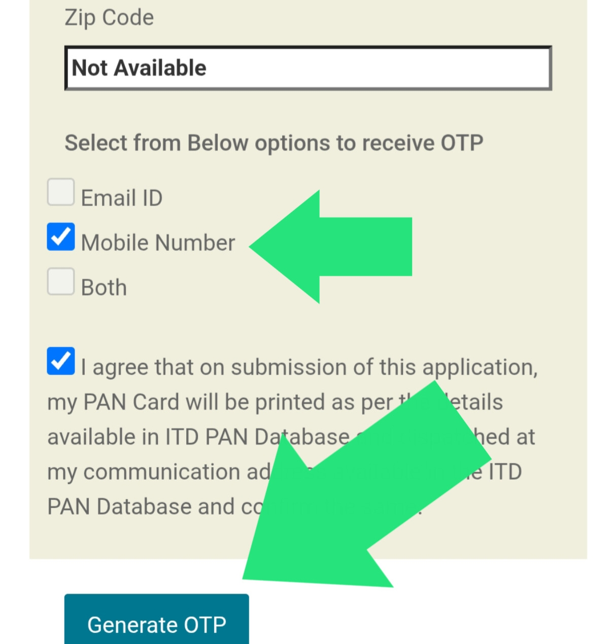 NSDL details verification and OTP generation screen