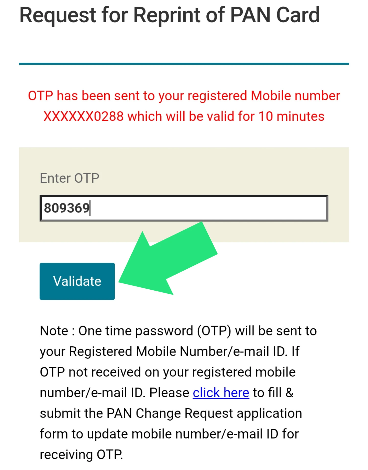 Enter OTP for verification on NSDL portal